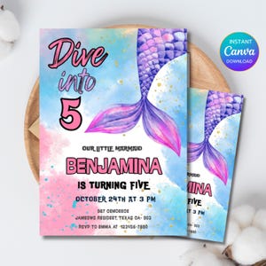 Editable Mermaid Birthday Invitation, Mermaid Under The Sea Birthday Party, Whimsical Mermaid Birthday Party - PM0062