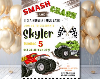 Editable Monster Truck Birthday Invitation, Monster Truck Invitation Template, Monster Truck Party Invitation - PM0078