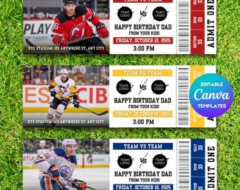 Editable Hockey Ticket Template, Surprise Gift Hockey Tickets, Hockey Ticket, Hockey Game Stub, Custom Sports Hockey Tickets, Event Gift