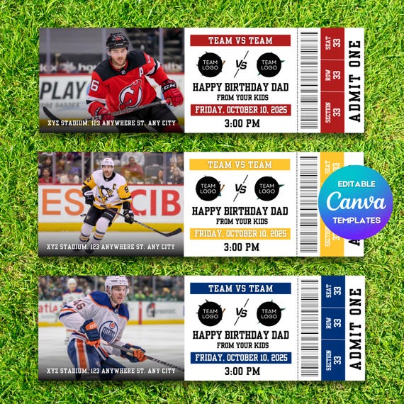 Editable Hockey Ticket Template, Surprise Gift Hockey Tickets, Hockey Ticket, Hockey Game Stub, Custom Sports Hockey Tickets, Event Gift