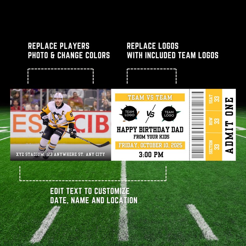sport event ticket, sport ticket, hockey ticket, hockey tickets, surprise hockey, surprise ticket, editable hockey, sports ticket, printable hockey, printable sport, printable surprise, printable ticket, surprise event