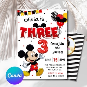 Editable Mickey Mouse Birthday Invitations, Mickey Birthday Invite, Mickey Mouse Invitation, 3rd Birthday Invite Girl - PM0009