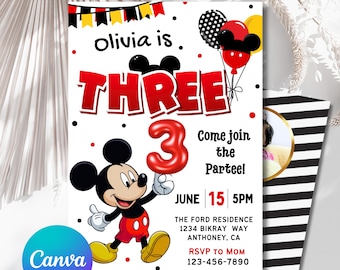 Invitación de cumpleaños de Mickey Mouse para niña, fiesta de cumpleaños de niña, invitación imprimible personalizada (descarga digital disponible) - PM0009