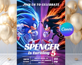 Editable Sonic Birthday Invitation Template, Sonic the Hedgehog Birthday Invitation Card, Boys Sonic Invitation Digital
