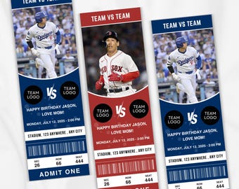 Plantilla editable de boleto de béisbol, invitación personalizada para eventos deportivos imprimible, boleto de béisbol falso, invitación para fiestas, descarga instantánea - PM0173