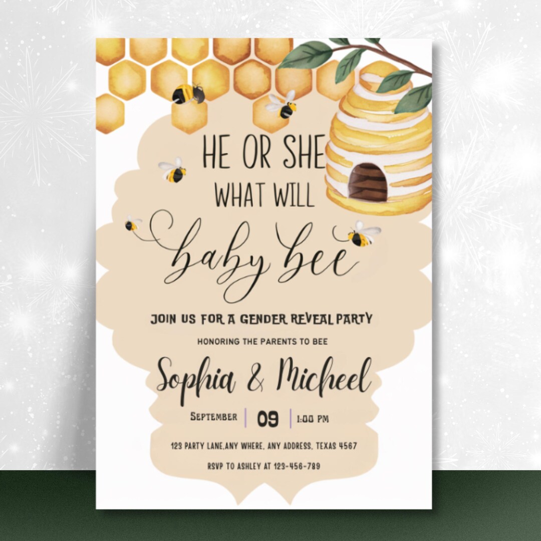 What Will Baby Bee Gender Reveal Invitation, He or She Invite, Honey ...