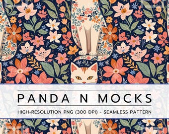 Padrão sem emendas de gatos florais, tecido boho para gatinhos com flores, clipart fofo de gatos vintage, design para impressão de animais de estimação excêntricos, padrão animal