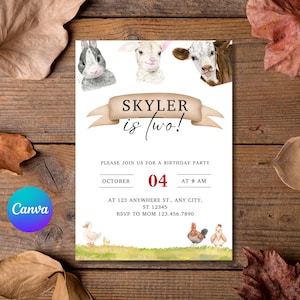 Editable Farm Birthday Invitation Template, Farm Animals Birthday Party, Cute Farm Animals, Barnyard Invitation, Farm Animals Party Invites