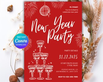 Editable New Years Eve Party Invitation, 2026 New Year’s Party Invite, New Years Eve Evite, Instant Download - PM0120