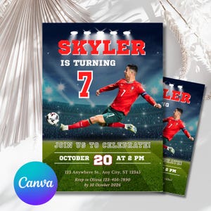 Cristiano Ronaldo Birthday Invitation, Editable Soccer Party Invite, CR7 Football Theme, Boy&#39;s Birthday Template, Printable Instant Download