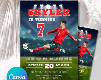 Cristiano Ronaldo Birthday Invitation, Editable Soccer Party Invite, CR7 Football Theme, Boy&#39;s Birthday Template, Printable Instant Download