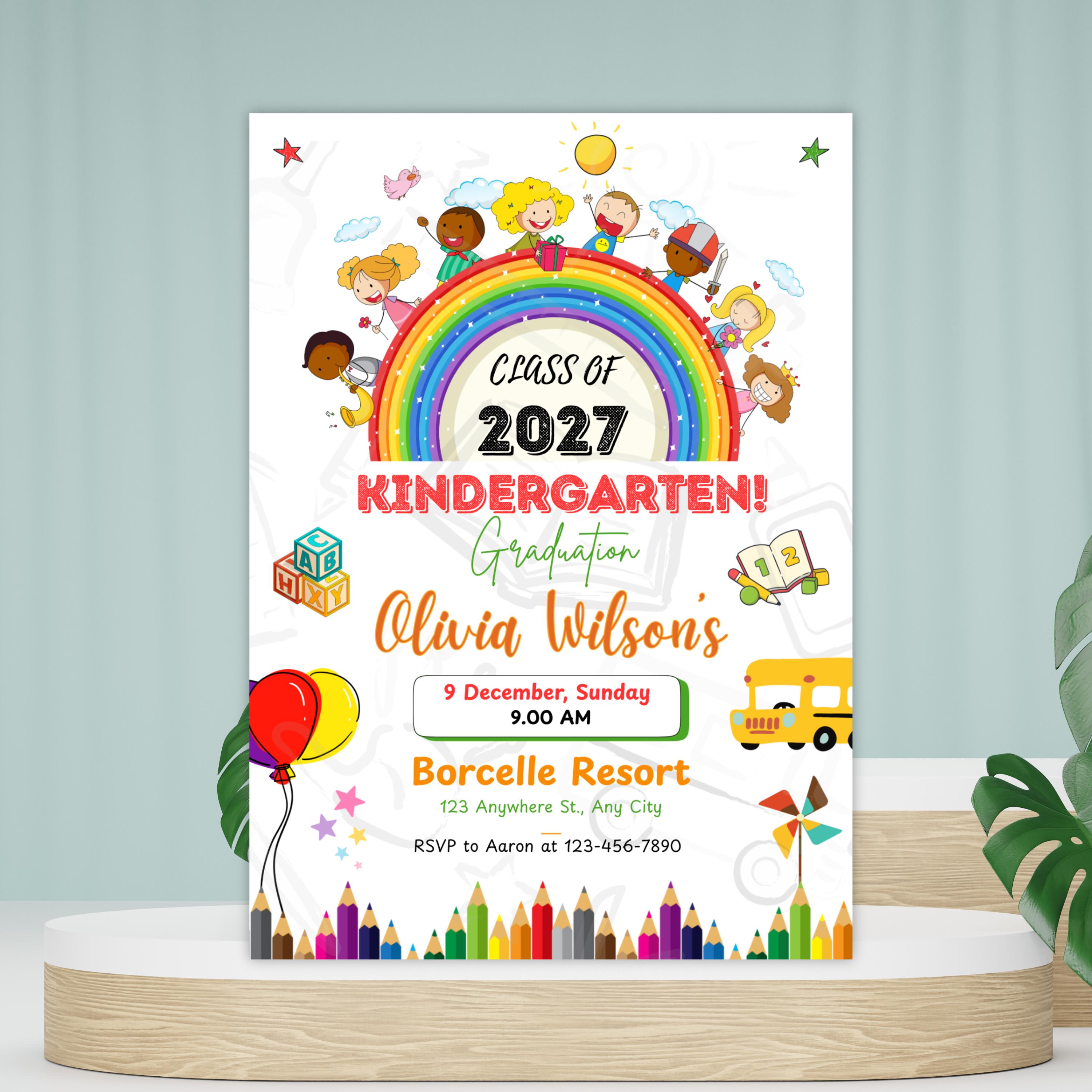 Kinder Invit Editable Kindergarten Graduation Invitation Template, Class of 2027 ...