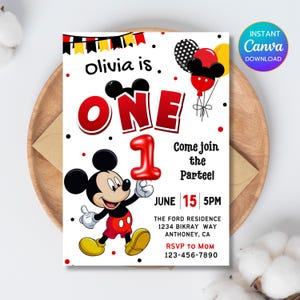Mickey Mouse Birthday Invitation, Oh Twodles I&#39;m One Mickey, Mickey Mouse Invitation, 1st Birthday - PM0008