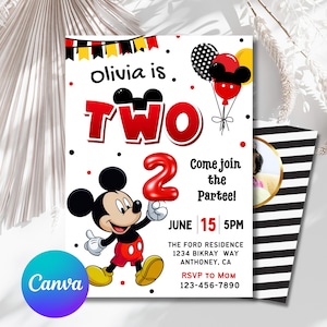 Editable Mickey Mouse Birthday Invitations, Mickey Mouse Invitation, Oh Twodles Birthday Invite - PM0021
