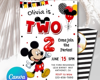 Editable Mickey Mouse Birthday Invitations, Mickey Mouse Invitation, Oh Twodles Birthday Invite - PM0021