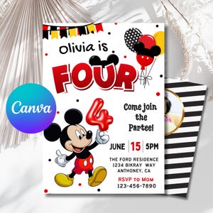 Editable Mickey Mouse Birthday Invitations, Mickey Birthday Invite, Mickey Mouse Invitation Digital - PM0017