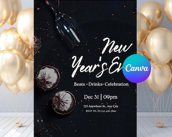 Editable New Years Eve Party Invitation, 2026 New Year’s Party Invite, New Years Eve Evite, Instant Download - PM0119