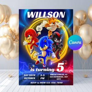 Editable Sonic Birthday Invitation Print, Sonic 3 Invitation, Sonic the Hedgehog Birthday Invitation Card, Sonic Invitation Digital
