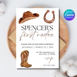 Editable First Rodeo Birthday Invitation, Boy Rodeo 1st Birthday Invite, Cowboy Western Birthday Invite, Rodeo 1st Birthday, Retro Wild West