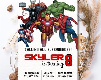 Editable Superhero Birthday Invitation Template, Avengers Superhero Birthday Invitation, Kids Party Invite, Instant Download - PM0168