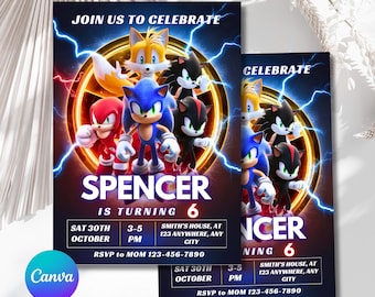 Editable Sonic Birthday Invitation, Sonic 3 Invitation, Sonic the Hedgehog Birthday Invitation Card, Sonic Invitation - PM0069