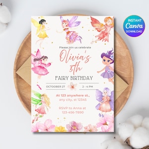 Editable Fairy Birthday Invitation Whimsical Enchanted Pixie Fairy Party Magical Floral Fairy Princess Party Instant Download Editable