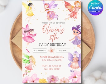 Editable Fairy Birthday Invitation Whimsical Enchanted Pixie Fairy Party Magical Floral Fairy Princess Party Instant Download Editable