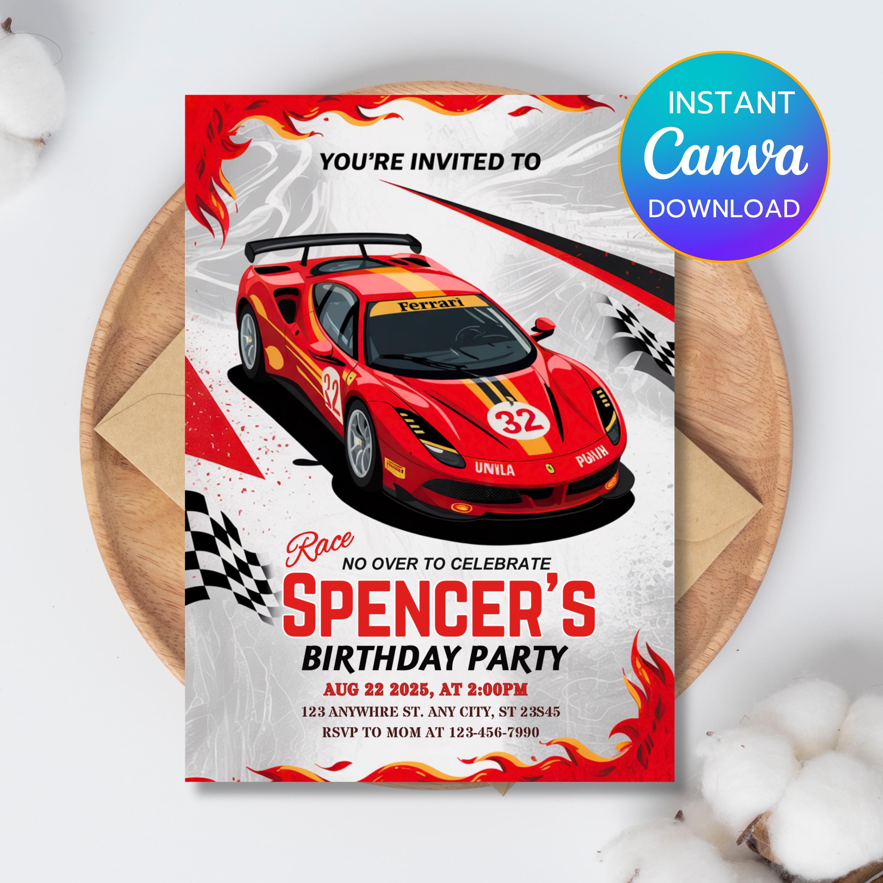 Editable Race Car Birthday Invitation Template, Sports Car Birthday ...