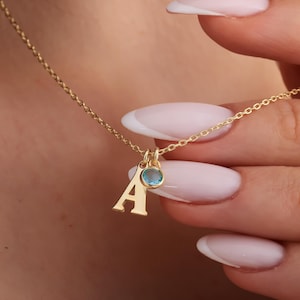 Collier lettre initiale personnalisée avec pierre de naissance, pendentif lettre pierre de naissance délicat, collier pierre de naissance délicat pour femme, cadeau pour elle