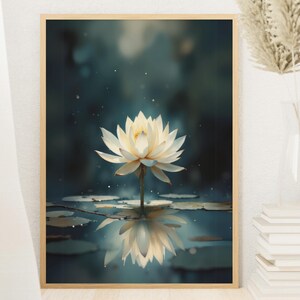 Arte de flor de loto serena, descubre la calma a través del arte, impresión de pared de atención plena para espacios tranquilos y pacíficos, descarga digital