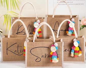 Custom Burlap gift Bag,Personalized Bridesmaid Gift Bag with charm,Bachelorette Party Bag, Bridesmaid Proposal Gift,Beach Bag,Beach tote bag