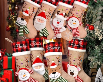 2026 Personalized Christmas Xmas Embroidered Family Name Stockings, Knit Family Christmas Stockings, Holiday Stockings Gifts