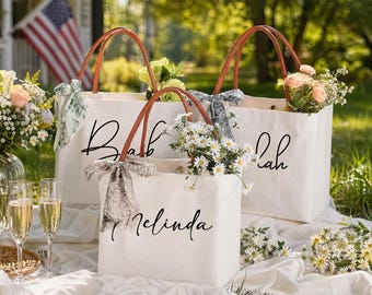 Personalized Bridesmaid Canvas Tote Bag: Bridal Party Gift