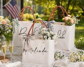 Personalized Bridesmaid Canvas Tote Bag: Bridal Party Gift