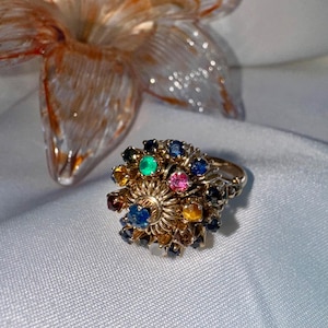 Thailändsk prinsessring - Safir, rubin, granat - 10k - Vintage