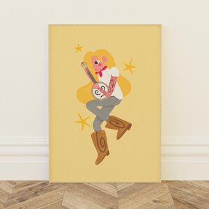 Western, chica costera, estampado de vaquero, ilustración del oeste, botas de vaquero, vaquera, ilustración, diseño de póster dibujado a mano, impresión artística divertida