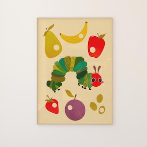 Inspiré de La chenille qui a très faim, impression de livre pour enfants, illustration, impression de bébé, chambre de bébé, chambre de bébé, salle de jeux, art mural, dessiné à la main, art de bébé