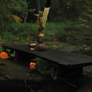 Handcrafted Yakisugi Altar Table: Wabi Sabi Ritual Shrine
