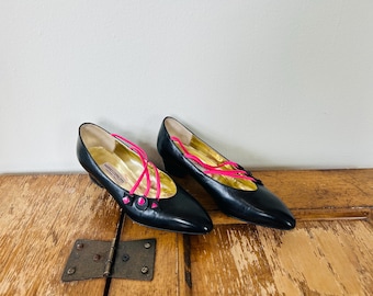 Vintage Mario Cerutti Schwarz Neon Pink Funky Pumps Geometrische Verschluss Tasten