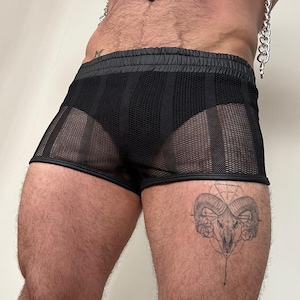Men’s SheerSee-Through Mesh Shorts for Men – Sexy Gay Clubwear, Black Fetish Rave Shorts, Sheer Pride Festival Outfit