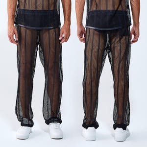 Men’s Sheer Mesh Pants – See-Through Beachwear & Rave Clubwear, Transparent Festival Trousers, Gay Pride Outfit