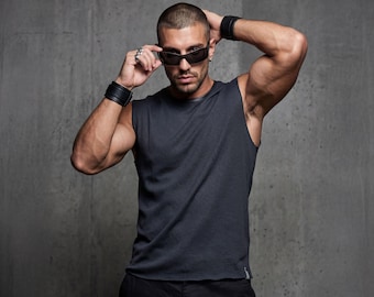 Black Sleeveless Muscle Fit T-shirt | Textured Tank Top