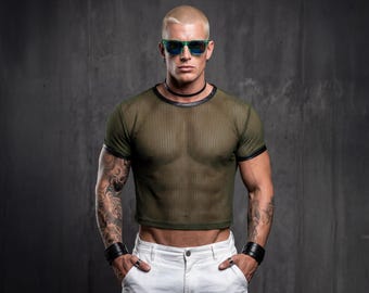 Green Mesh Crop Top | See-Through Festival Club Wear Athletic Shirt