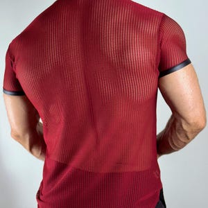 Sheer Red Mesh T-Shirt for Men – Clubwear Top, Sexy See-Through Tee, Queer clubwear, Festival outfit, Sexy Rave Top, Transparent Streetwear