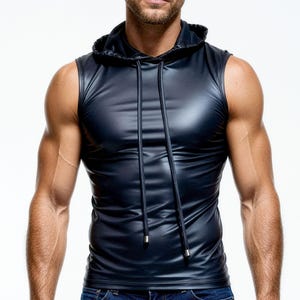 Maglietta Muscolare Pullover Moda Uomo Top In Ecopelle Night Clubwear Costume Tagliato Elastico Sexy Dance T Shirt Party - Foto 4