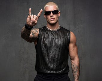 Schwarz Schimmer Mesh Tank Top | Festival & Clubwear