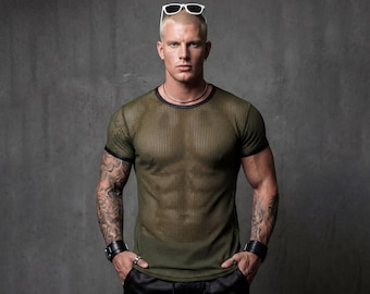 Green See-Through Mesh T-Shirt – Sheer Club & Festival Top – Athletic Fit