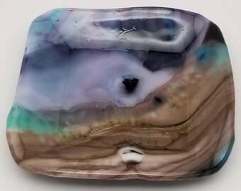 Fused Glass Dish, Square, Snack Dish, Candle Holder, Change Holder, Candy Dish, Dip Dish, Multicolored