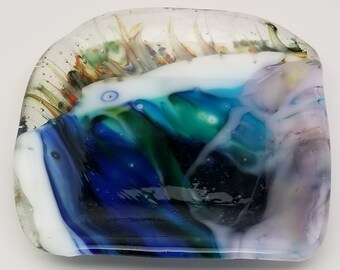 Fused Glass Dish, Square, Snack Dish, Candle Holder, Change Holder, Candy Dish, Dip Dish, Multicolored