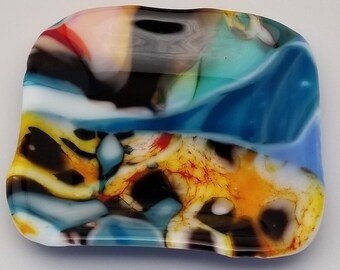 Sale (4.00 off - small surface cracks) Fused Glass Dish, Square, Snack Dish, Candle Holder, Change Holder, Candy Dish, Dip Dish